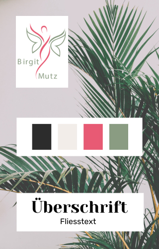 Branding Board von Birgit Mutz in den Farben anthrazit, grau, pink, olivgrün