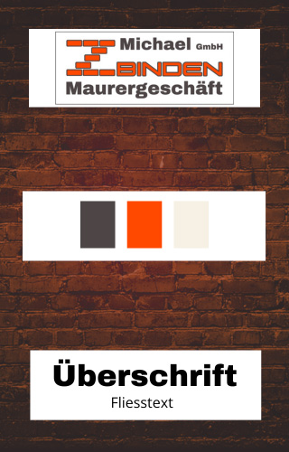 Branding Board von Maurergeschäft Michael Zbinden in den Farben weiss, anthrazit, orange und beige.